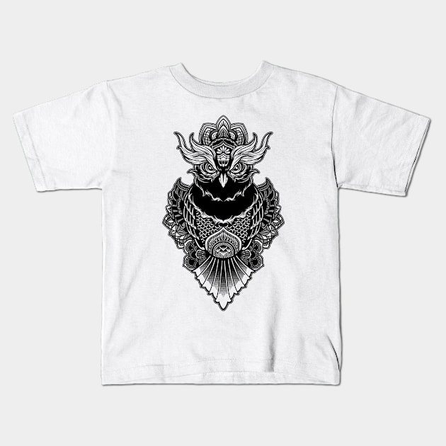 owl mandala Kids T-Shirt by prastika